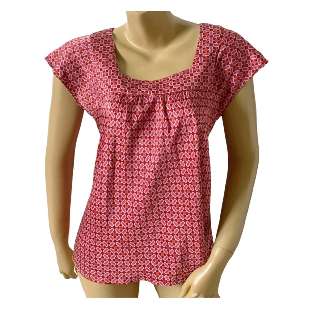 Banana Republic Womens Size Small Short Sleeve Square Neck Silk Shirt